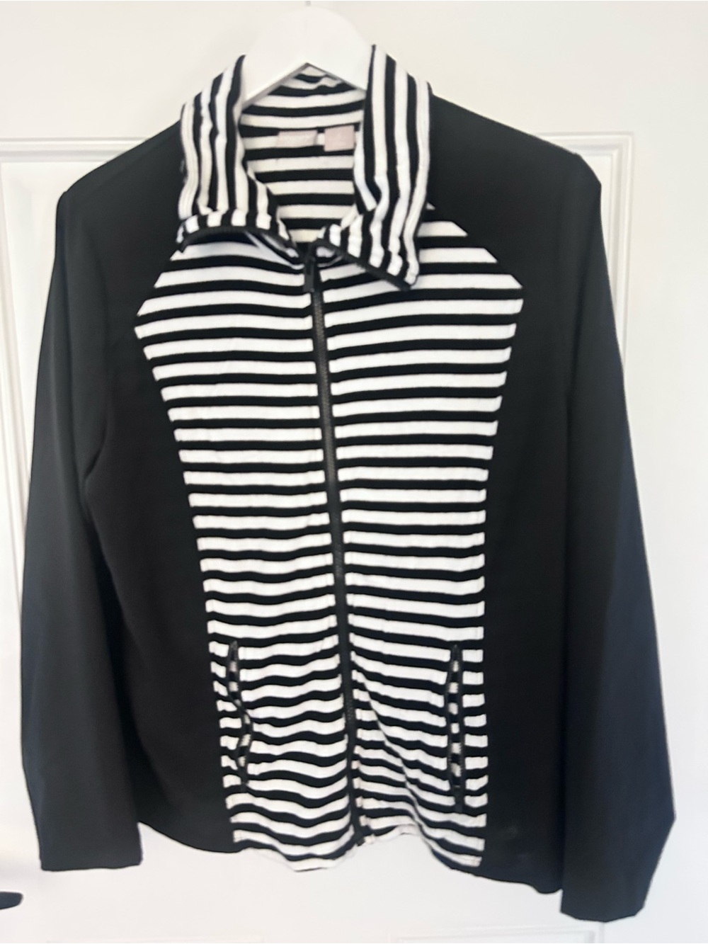 Chico's Black & White Striped Zip Jacket